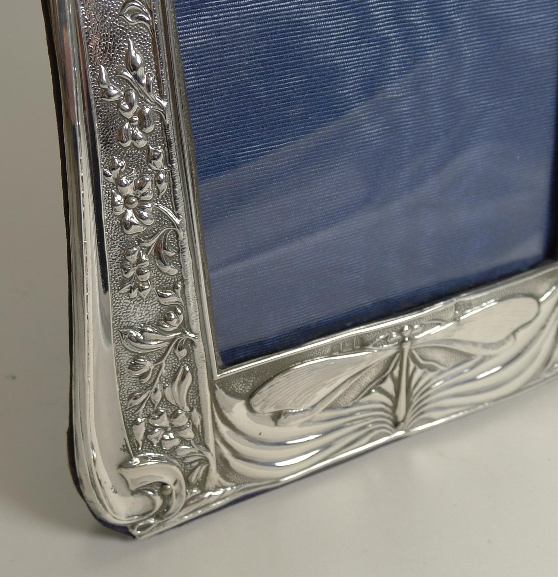 Art Nouveau English Sterling Silver Photograph Frame, Dragonfly, 1903 In Good Condition In Bath, GB