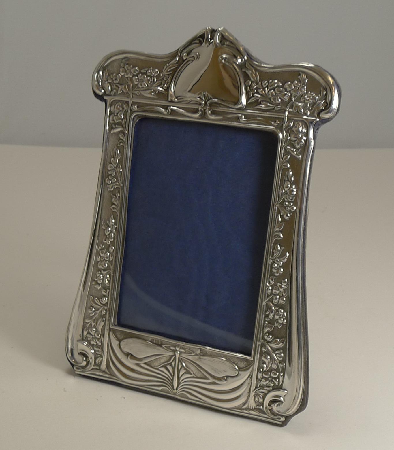 Art Nouveau English Sterling Silver Photograph Frame, Dragonfly, 1903 1