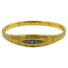 Art Nouveau Engraved 1907 Bangle With Sapphires in 18 Karat Yellow Gold