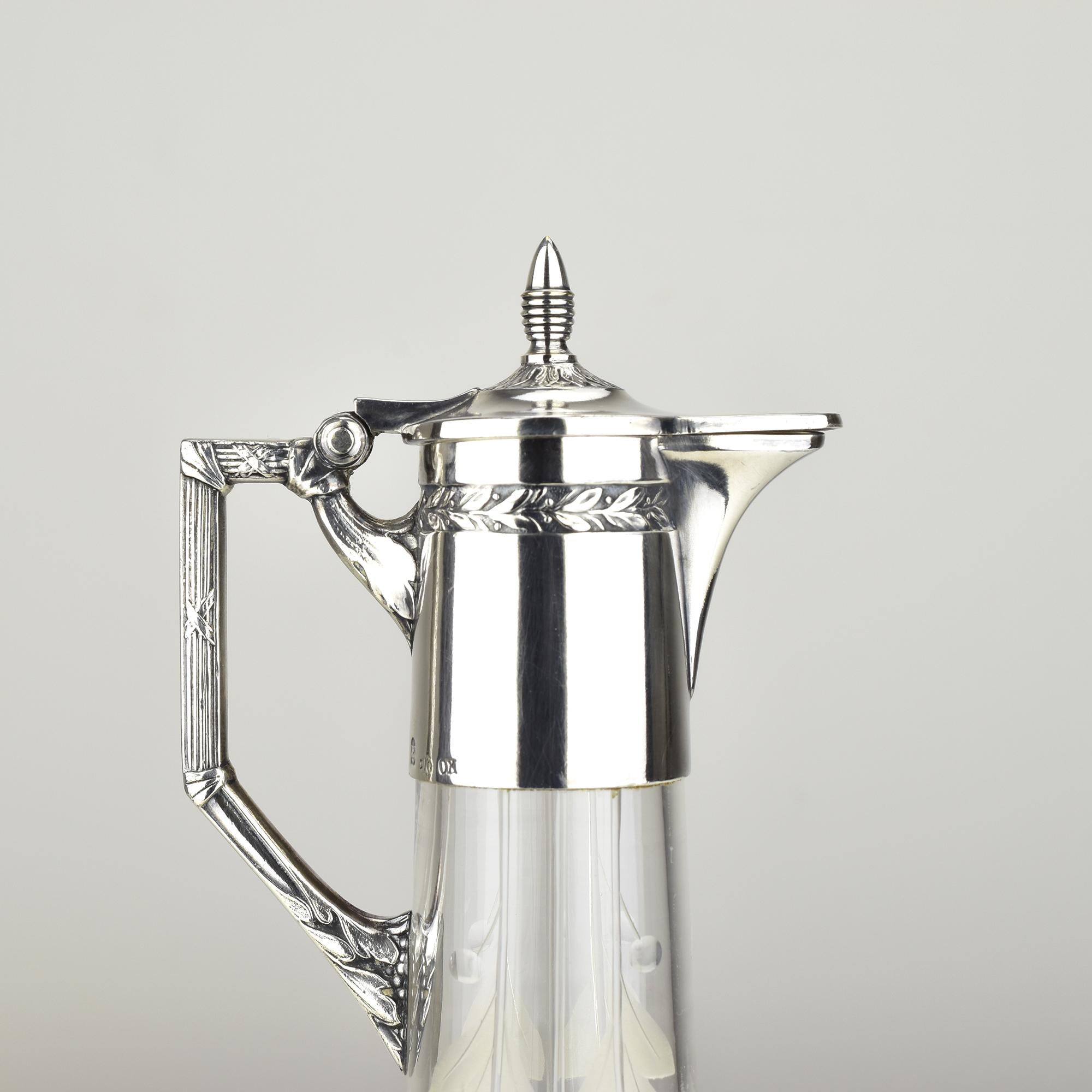 Jarra de Cristal Art Nouveau Grabada de WMF Jarra de Licor Jarra de Clarete Floral principios del siglo XX en venta