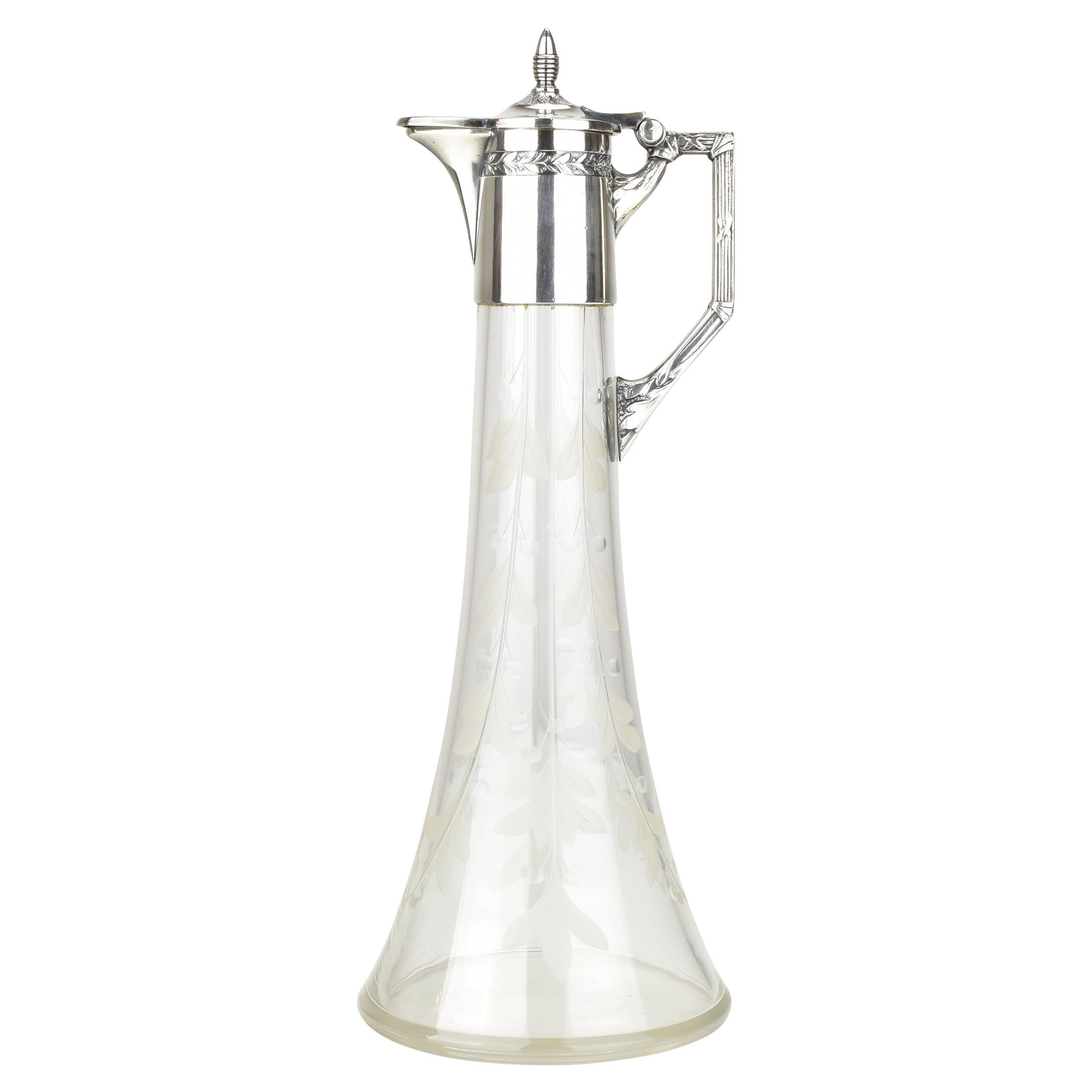 Jarra de Cristal Art Nouveau Grabada de WMF Jarra de Licor Jarra de Clarete Floral