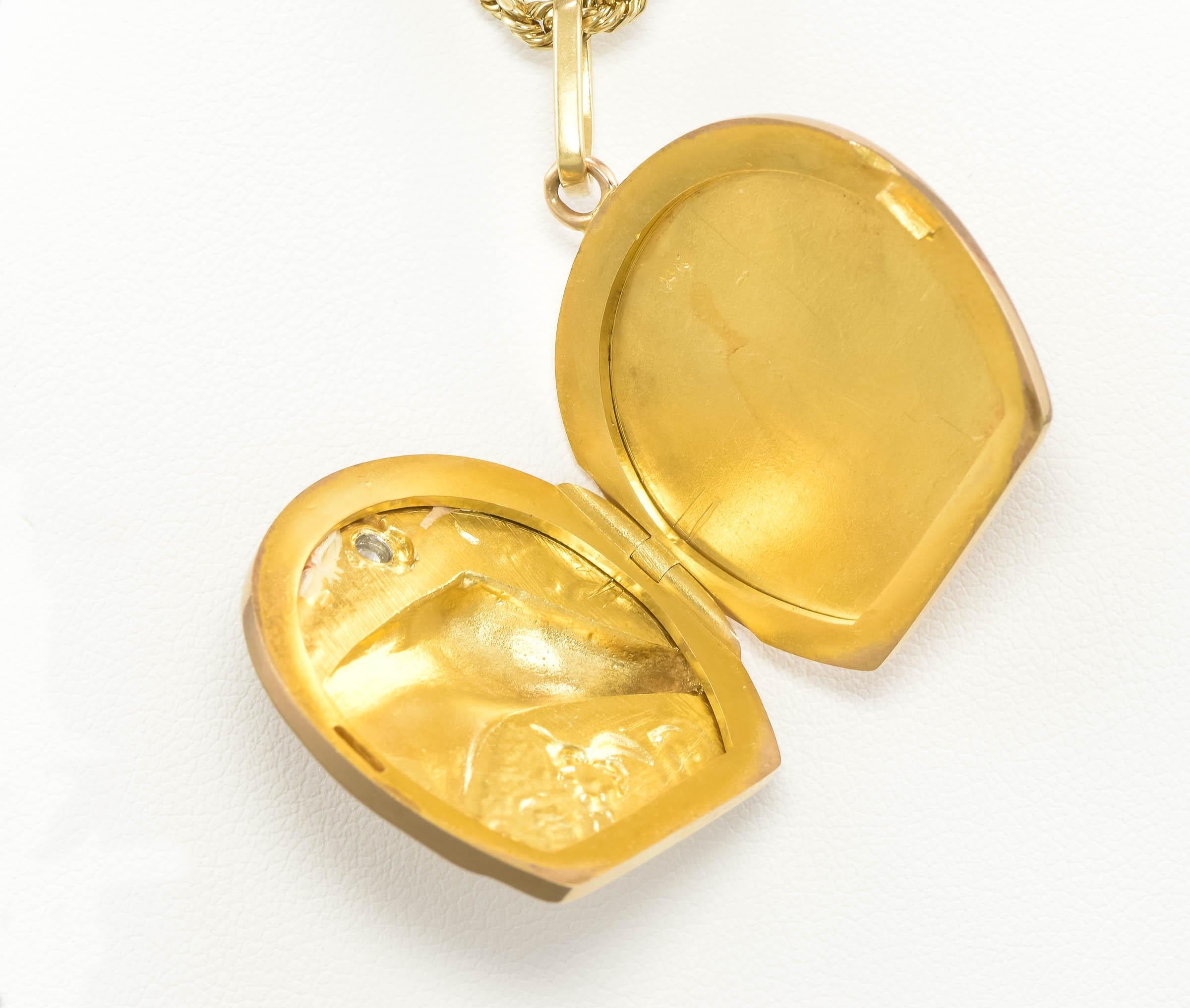 Jugendstil Reiterpferd 14K Gold Diamant Hufeisen-Medaillon an Kette (Alteuropäischer Schliff)