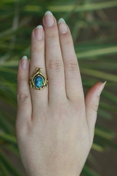 Art Nouveau Era 18kt. Gold & Harlequin Black Opal Ring