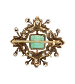 Victorian-Era Brooch 3.12 Carat No Oil Colombian Emerald & Diamond Brooch Pin
