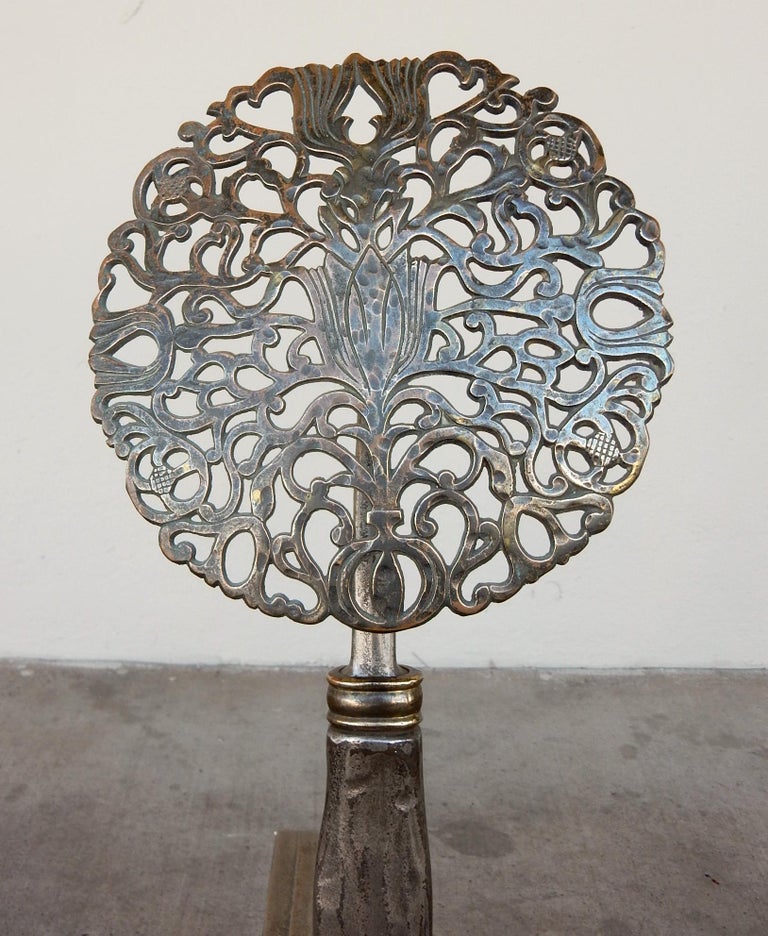 Art Nouveau Era Botanical Medallion Andirons For Sale at 1stDibs