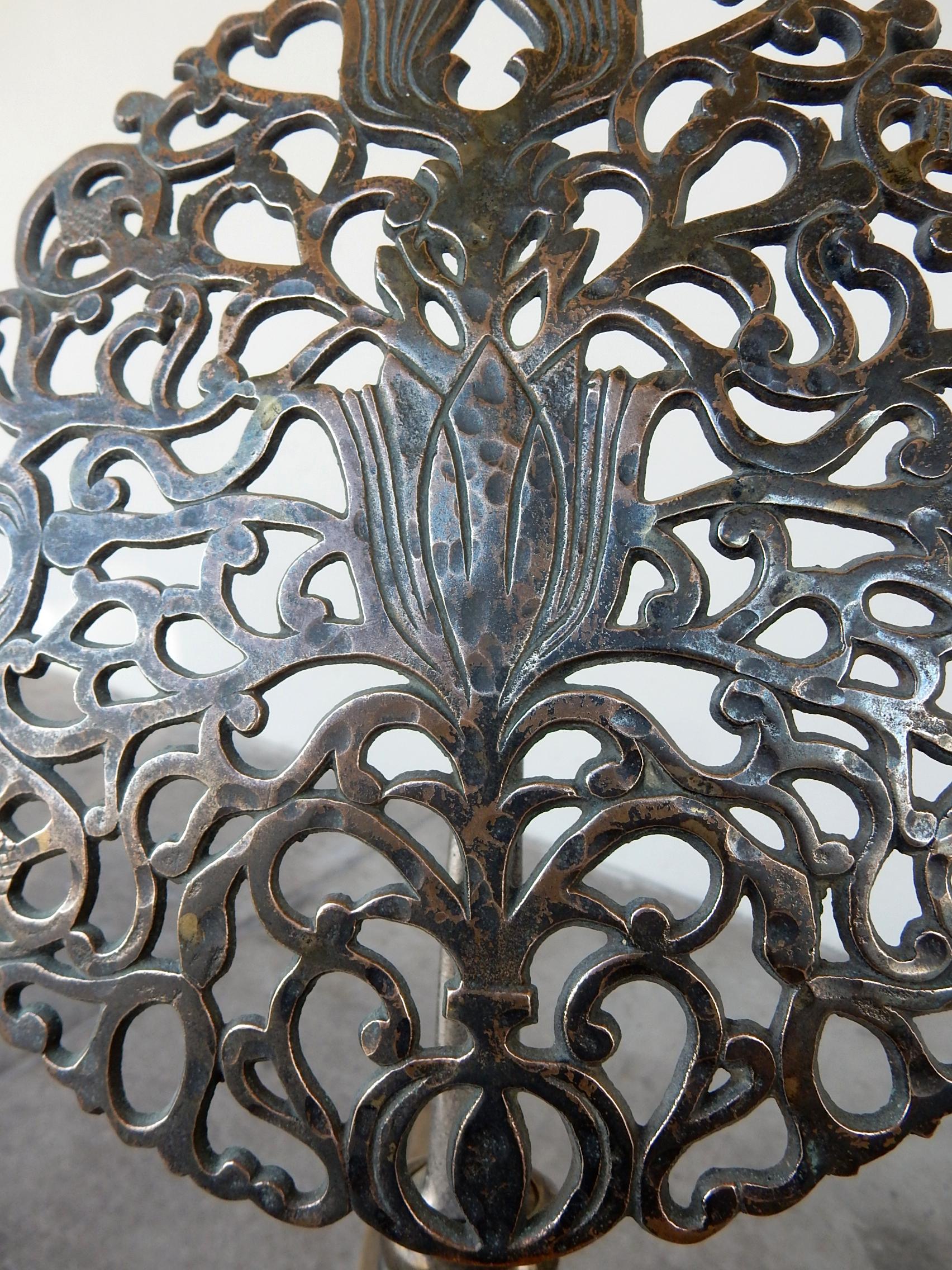 Art Nouveau Era Botanical Medallion Andirons For Sale 1