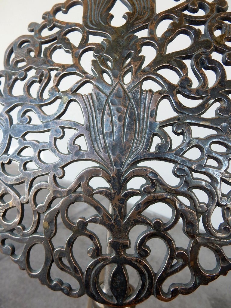 Art Nouveau Era Botanical Medallion Andirons For Sale at 1stDibs
