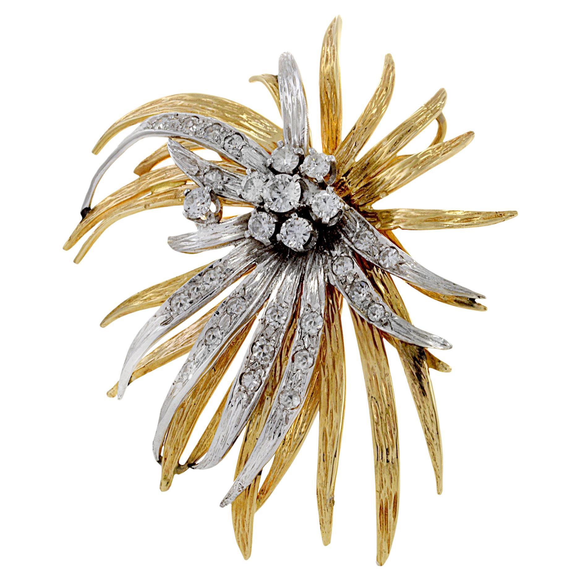 Platin 14KT Gold Alteuropäische und runde Diamanten im Einzelschliff im Art nouveau-Stil im Jugendstil