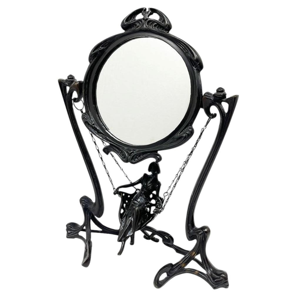 Art Nouveau Erté Paris 1907 "Demoiselle à la Balancelle" Table top Vanity mirror For Sale
