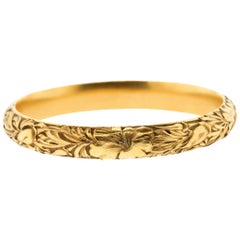 Art Nouveau Etched 14 Karat Gold Floral Bangle Bracelet by Shreve & Co.