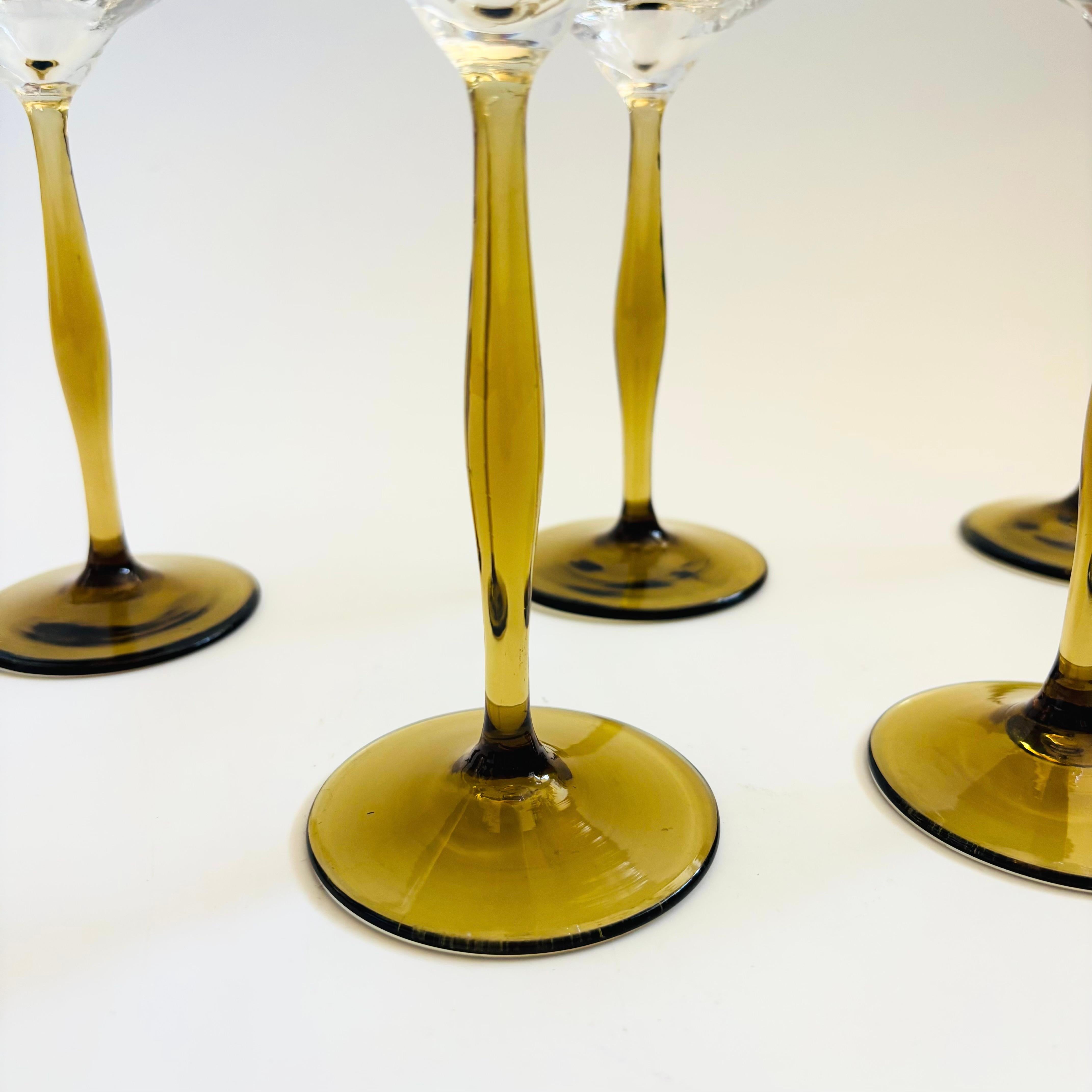 Copas de Champán Art Nouveau Grabadas al Estilo de Peter Behrens - Lote de 5 Vidrio en venta