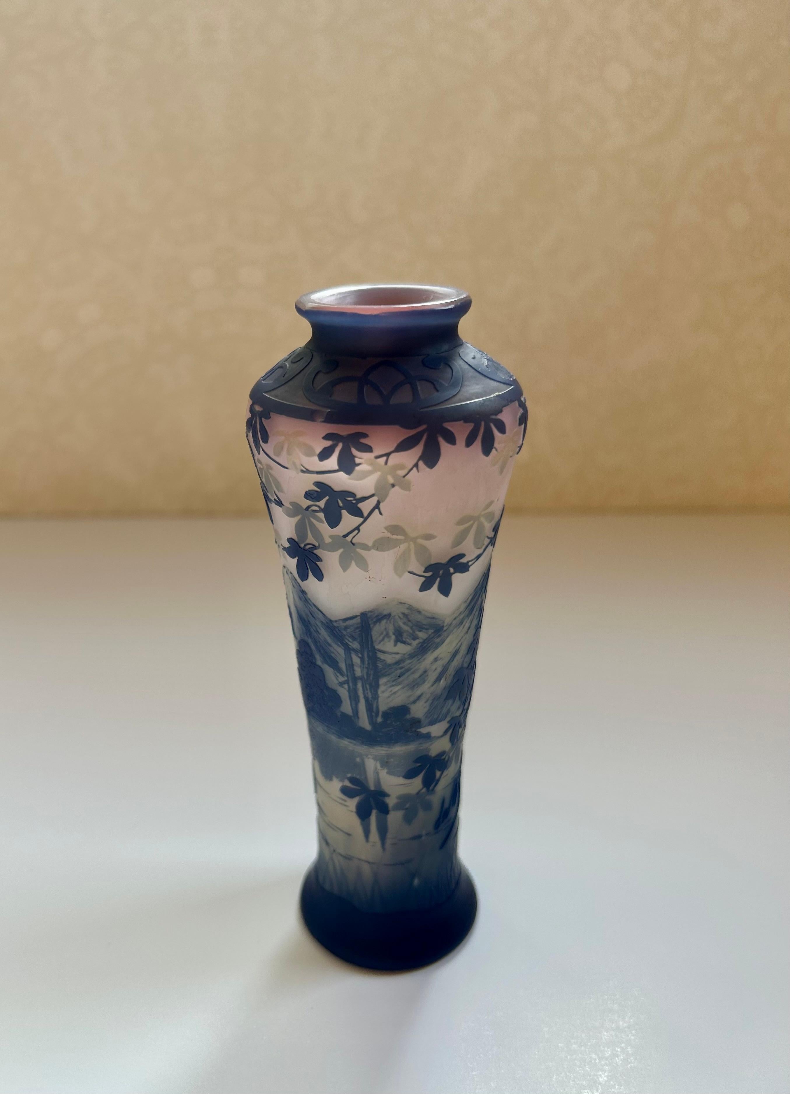 Art Nouveau Etched Glass Cameo Vase signed Devez In Good Condition For Sale In Toronto, CA
