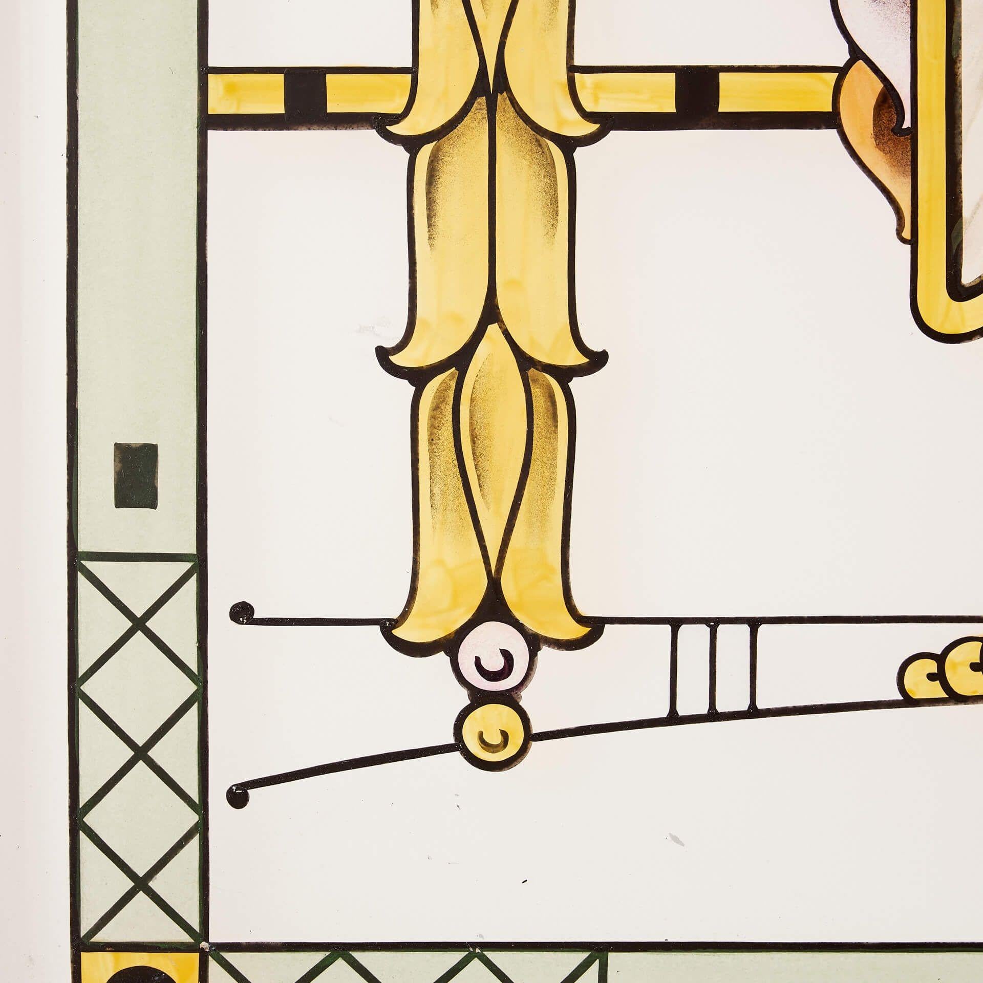 Art Nouveau Etched & Stained Glass Window In Fair Condition For Sale In Wormelow, Herefordshire