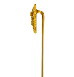 Art Nouveau European Cut Diamond 14 Karat Gold Native American Chief Stickpin