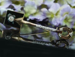 Art Nouveau European Diamond California Gold Rush Prospector Shovel 14K Brooch