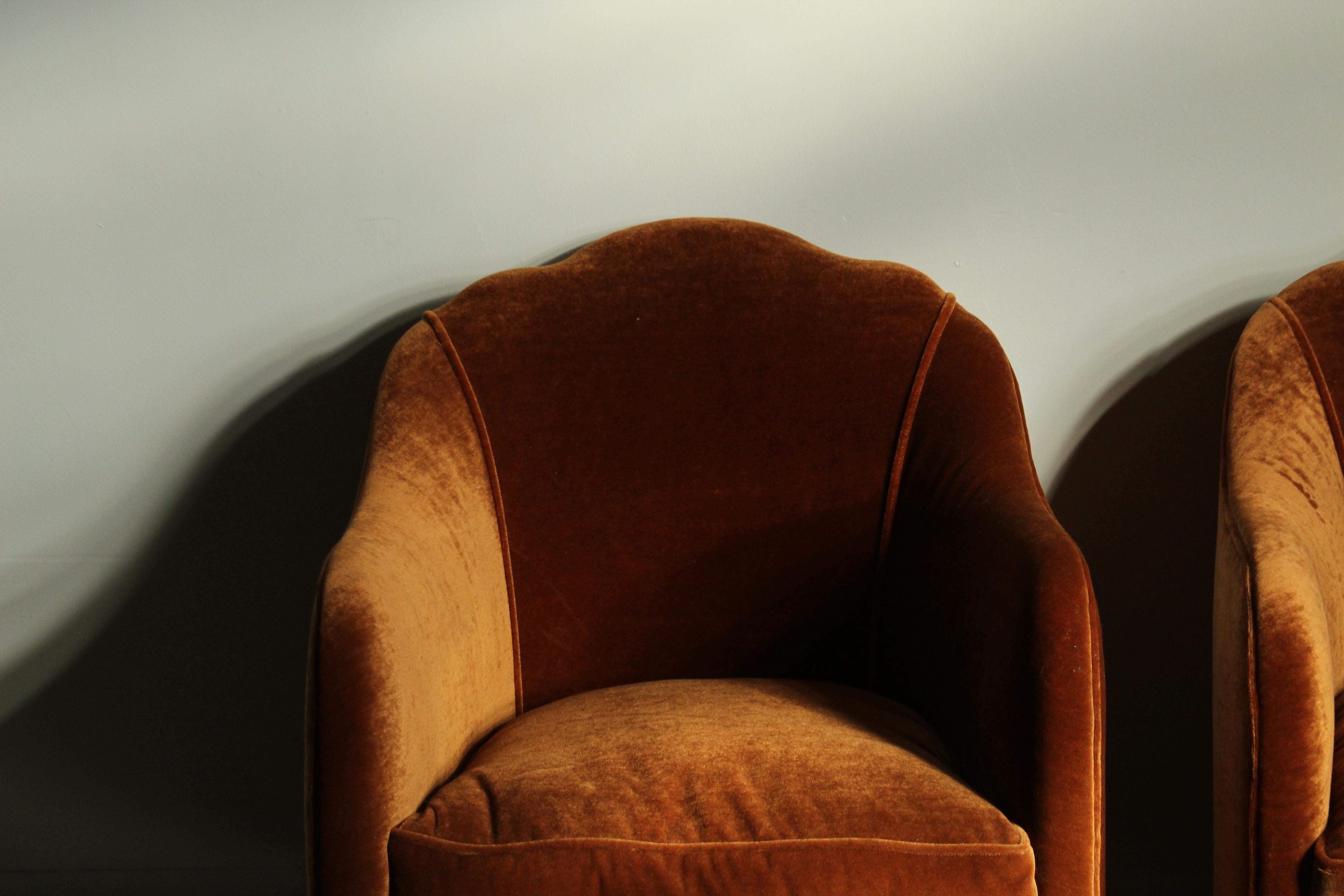 Art Nouveau European Fireside Chairs in Mohair, Early 1900s In Good Condition In Coronado, CA