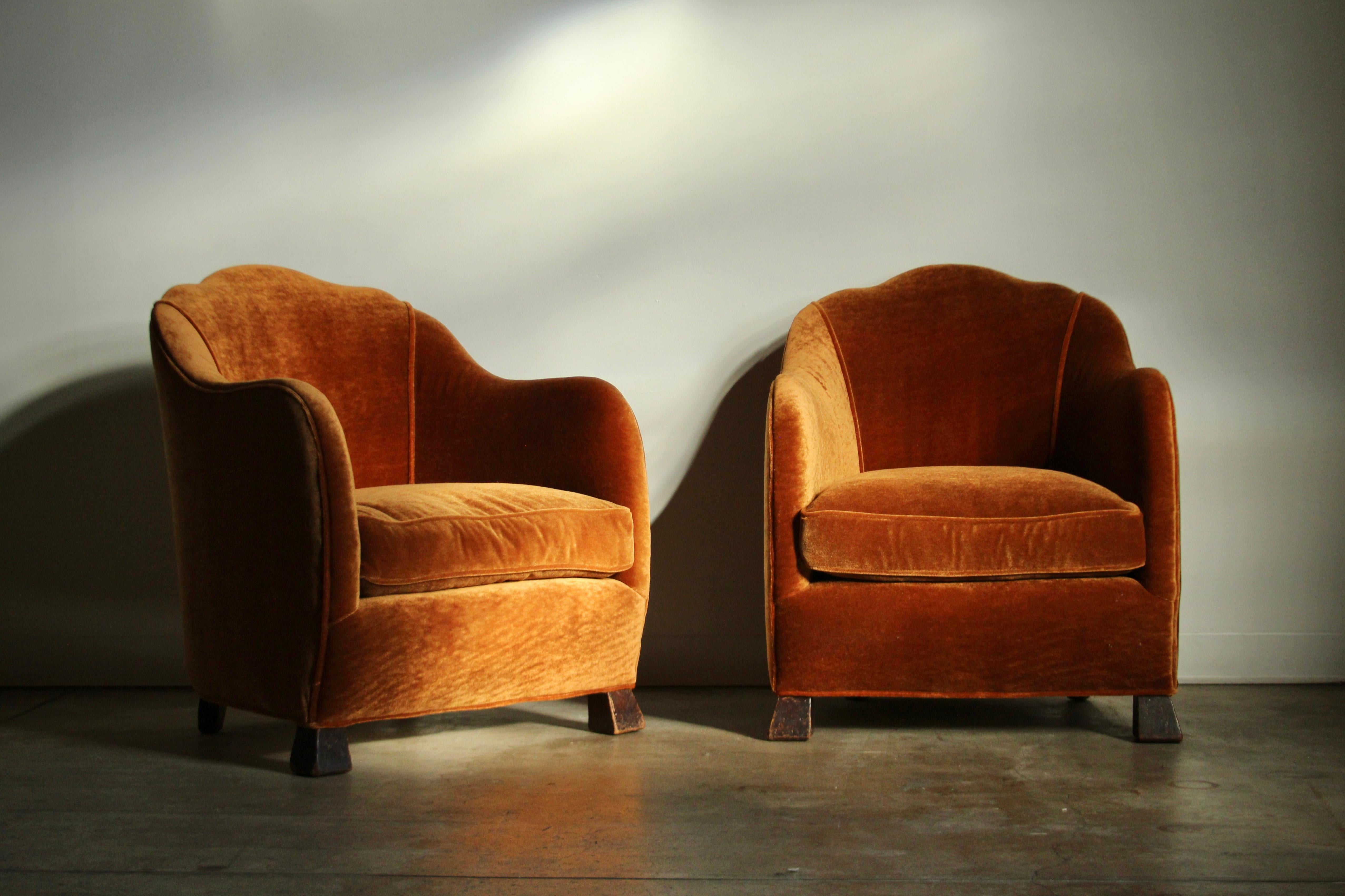 Early 20th Century Art Nouveau European Fireside Chairs in Mohair, Early 1900s