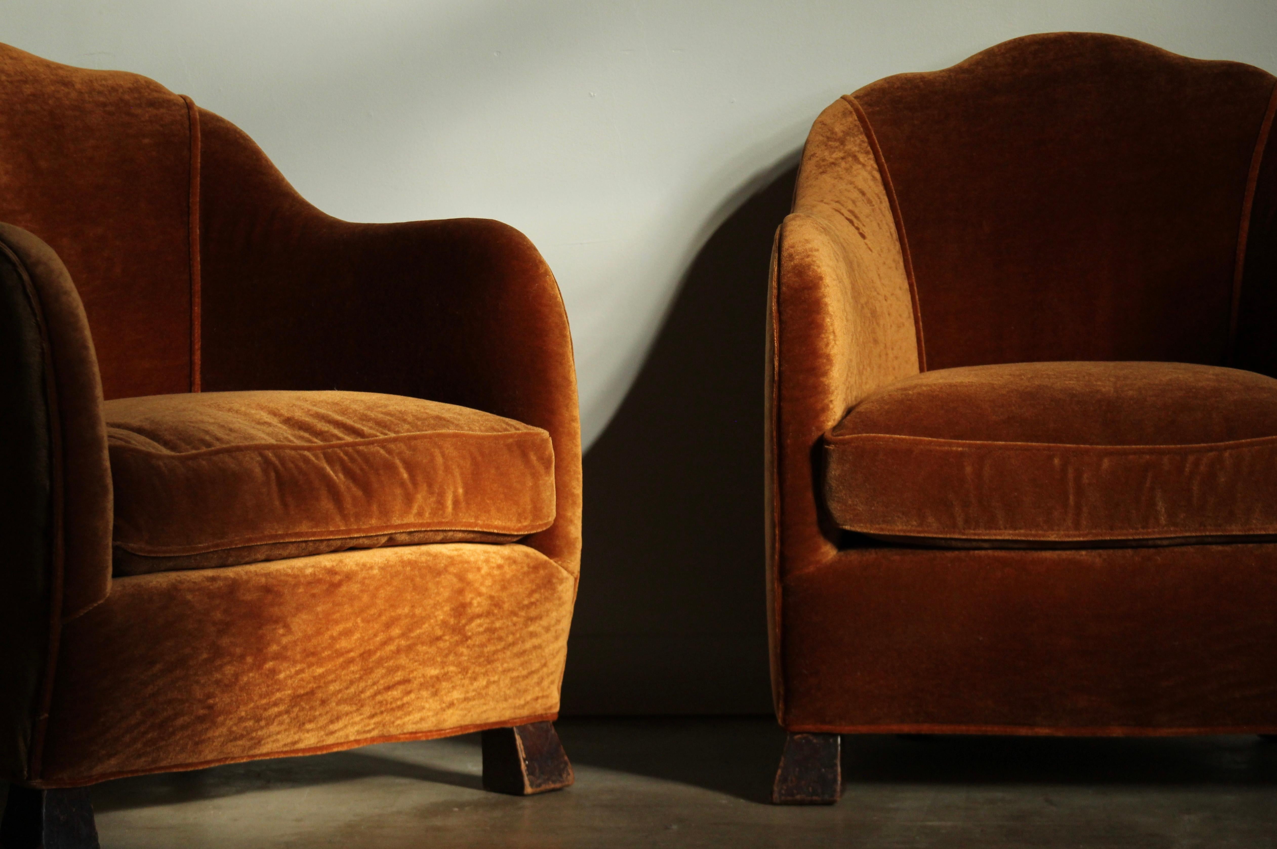 Art Nouveau European Fireside Chairs in Mohair, Early 1900s 1
