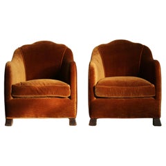 Art Nouveau European Fireside Chairs in Mohair, Early 1900s