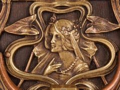 Art Nouveau Exceptional Continental Lidded Brass Casket with Maiden