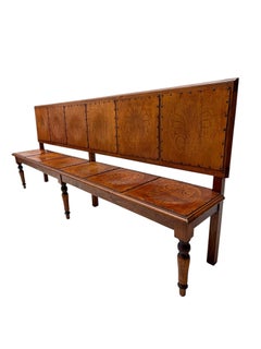 Art Nouveau Extra Large Hall Bench, Elm and Beech, Dutch Design, 1900s