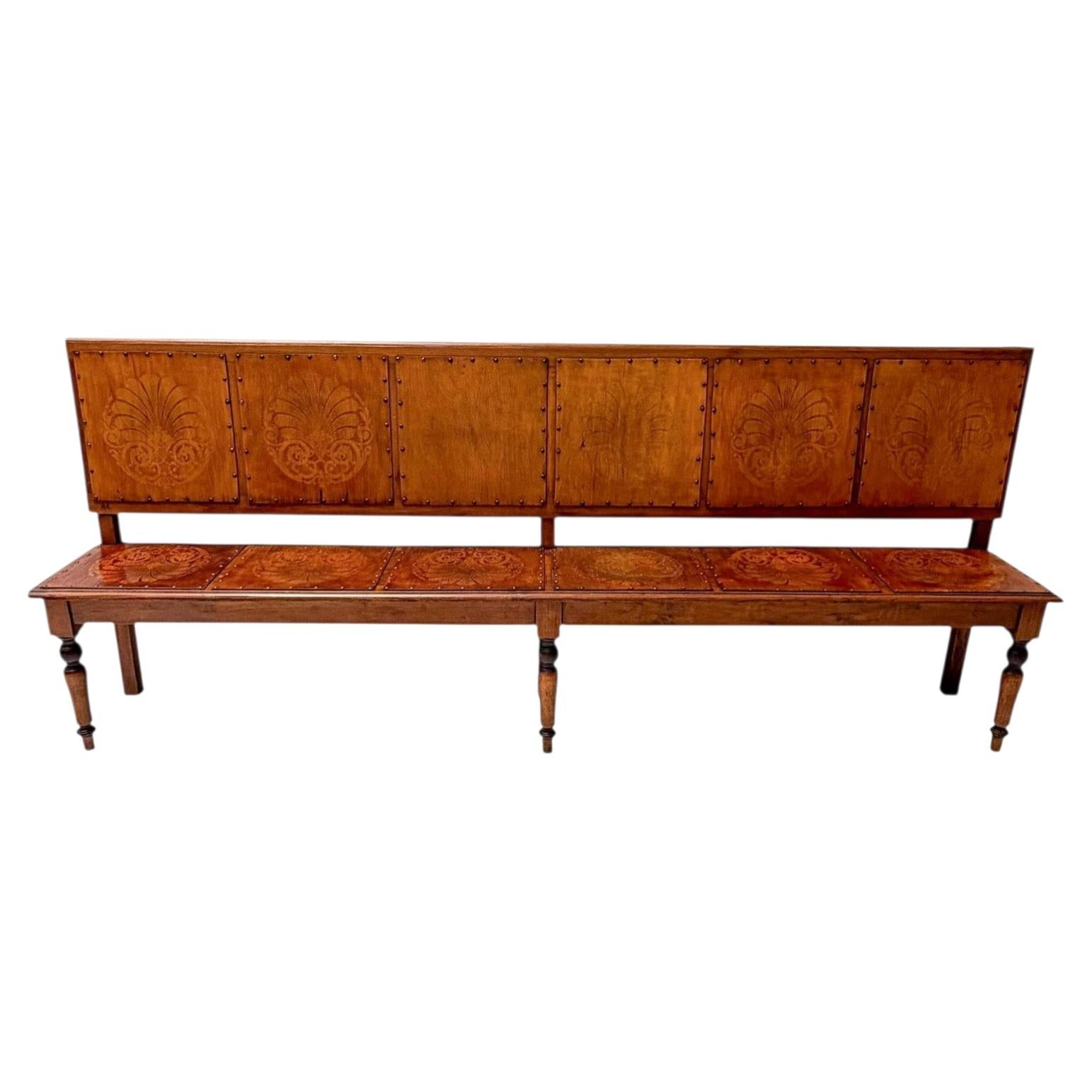Art Nouveau Extra Large Hall Bench, Elm and Beech, Dutch Design, 1900s For Sale