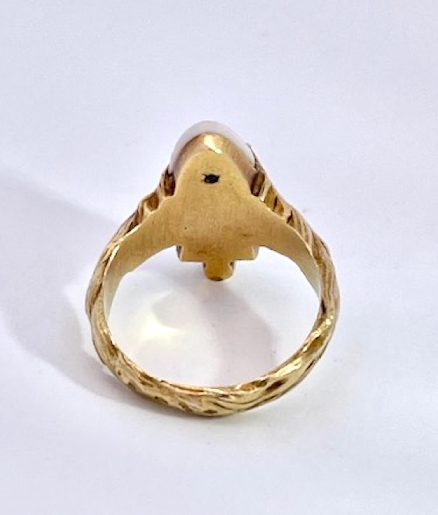 Women's Art Nouveau extremely rare Carved Portrait of a Lady Flowing Hair Ring For Sale