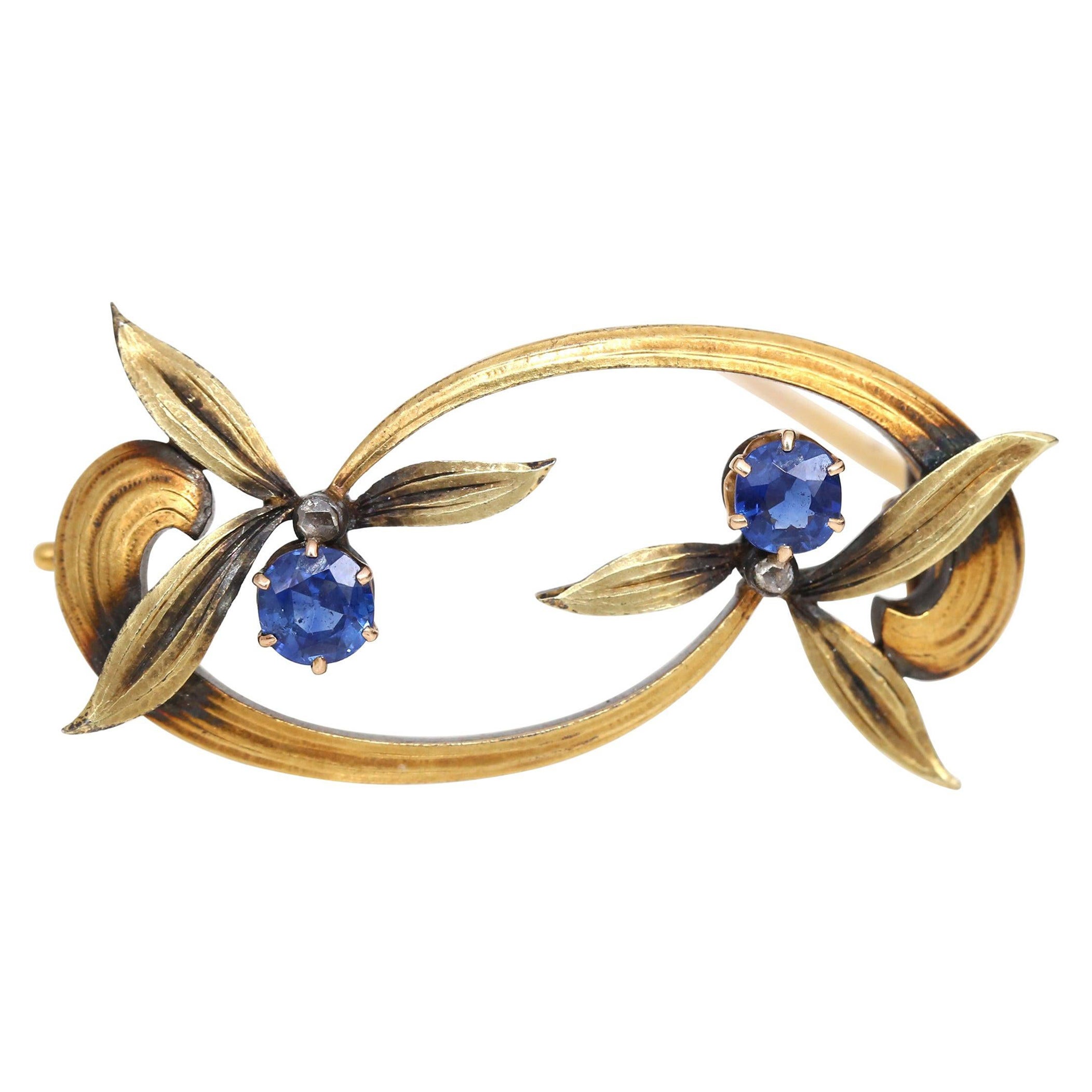 Art Nouveau Faberge Russian Sapphire Brooch Box 56 Hallmark Gold, 1900