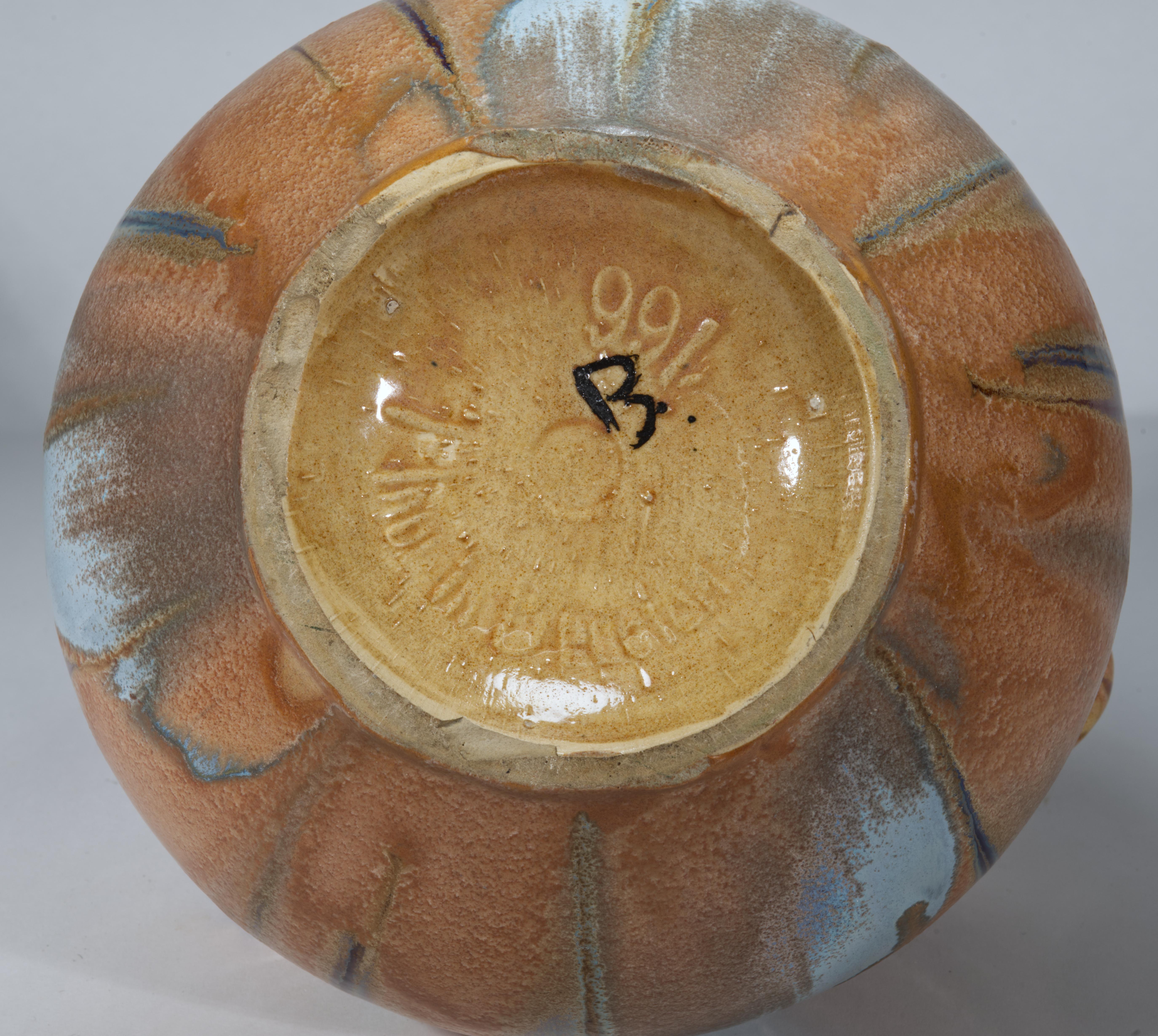 Art Nouveau Faience Handled Vase with Drip Glaze, Belgium For Sale 2