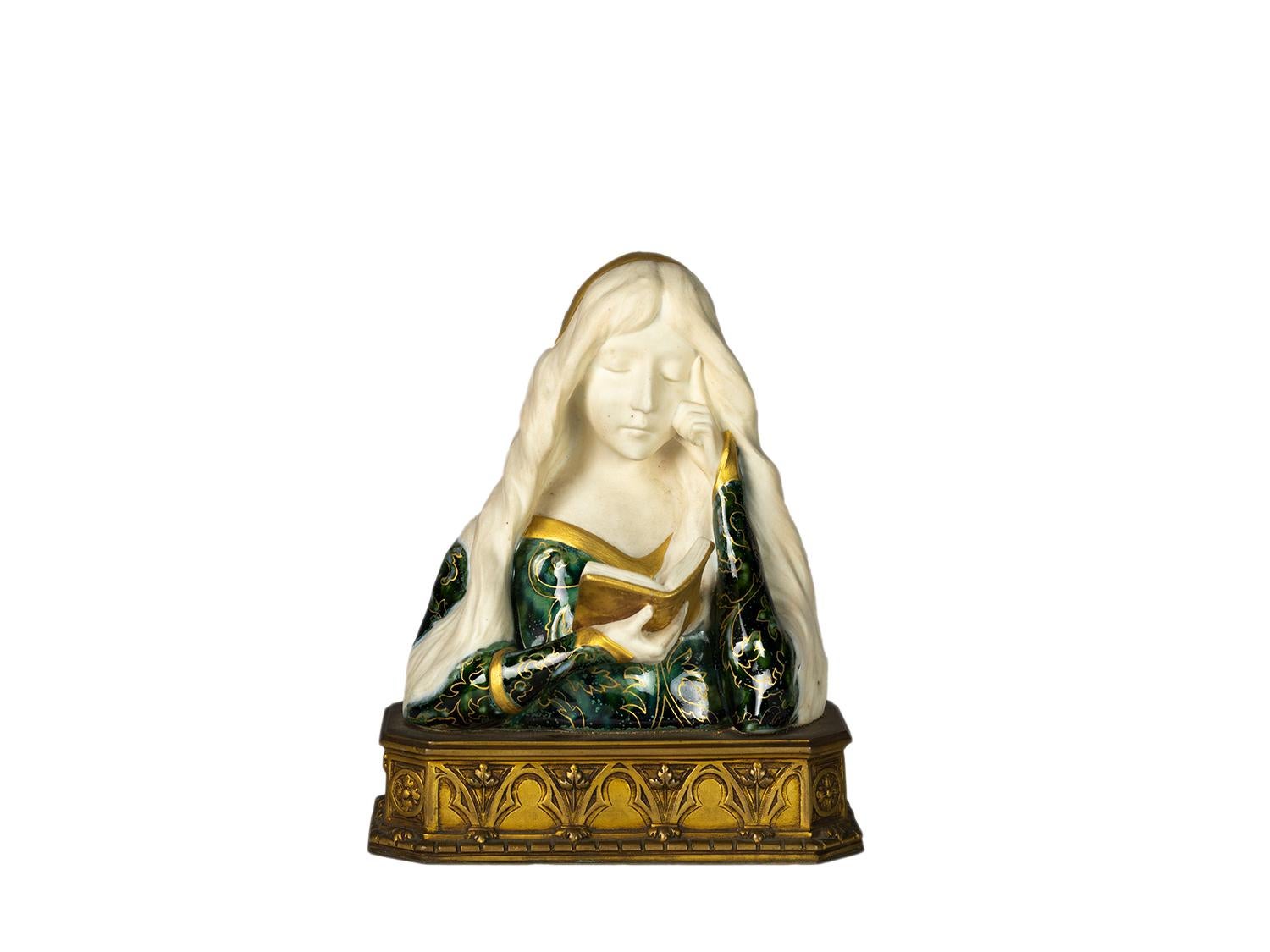 French Art Nouveau Faience Woman Bust by Leon Noel Delagrange, 1889 For Sale