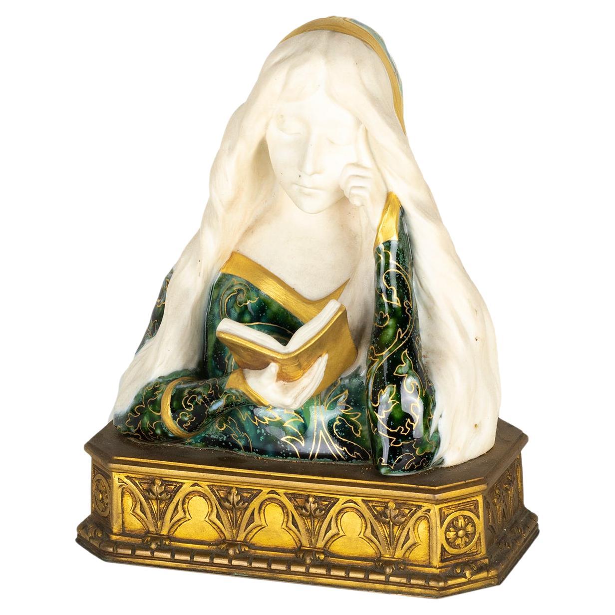 Busto de mujer de loza Art Nouveau de Leon Noel Delagrange, 1889
