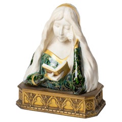 Antique Art Nouveau Faience Woman Bust by Leon Noel Delagrange, 1889