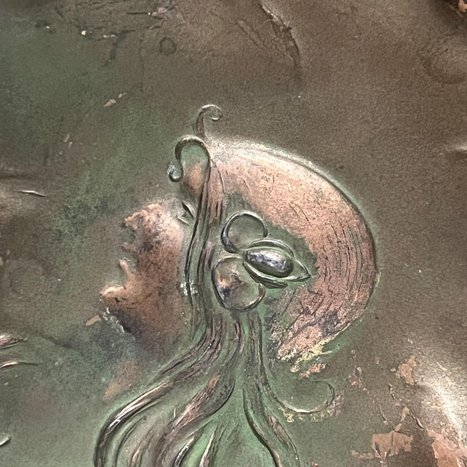 Art Deco Fair Maiden Decorative Copper Plate signed April 4 1906 2