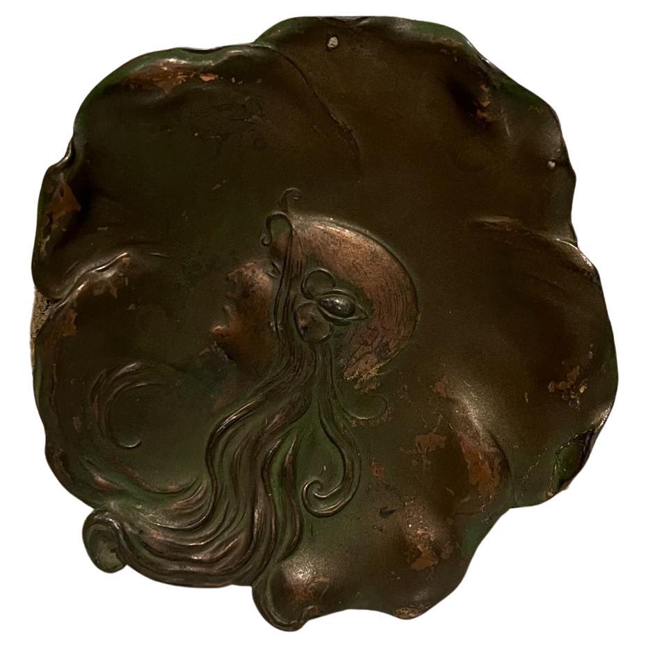 Art Deco Fair Maiden Decorative Copper Plate signed April 4 1906