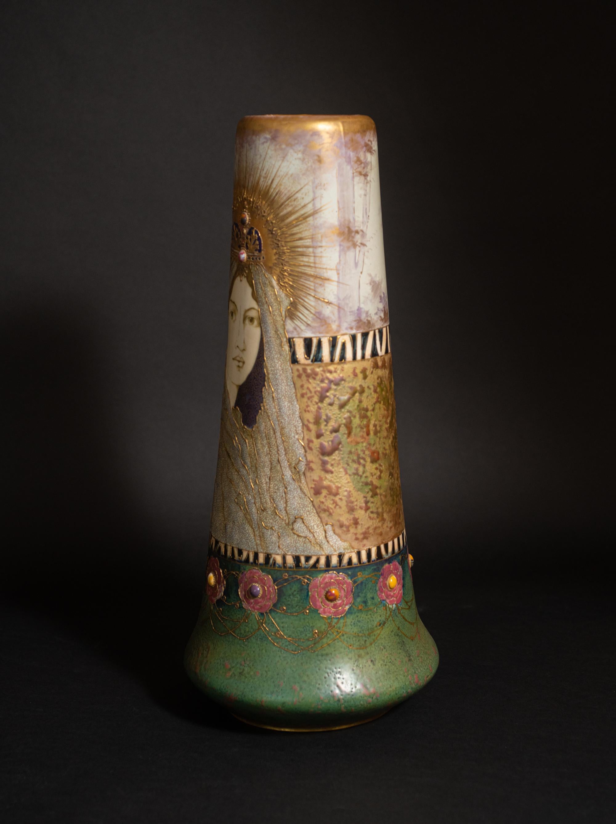 Austrian Art Nouveau Fairy Tale Princess Vase by RStK Amphora For Sale