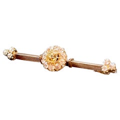 Vintage Art Nouveau Fancy Yellow Diamond Yellow Gold French Barrete Brooch