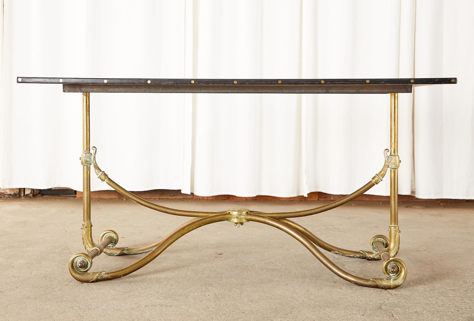 Art Nouveau Faux Marble Painted Brass Dining Table For Sale 13