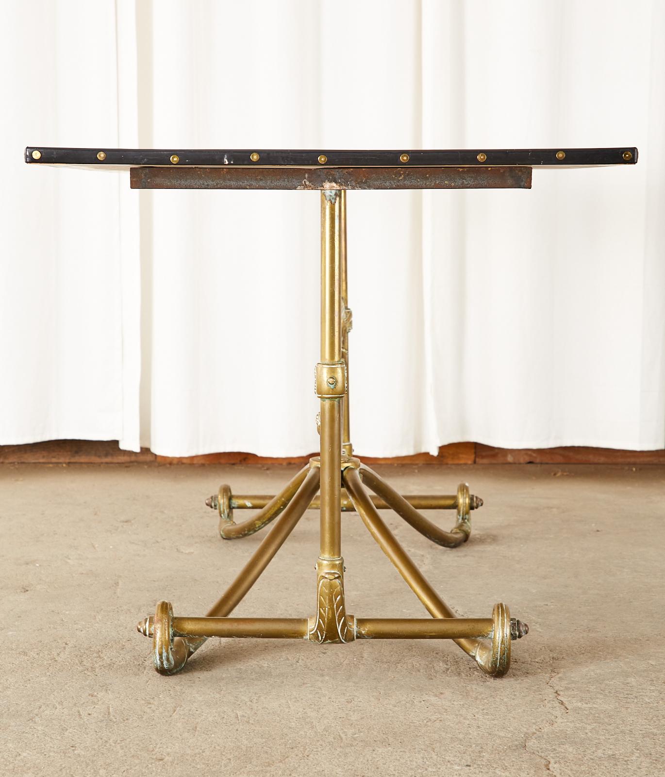 Art Nouveau Faux Marble Painted Brass Dining Table In Good Condition For Sale In Rio Vista, CA