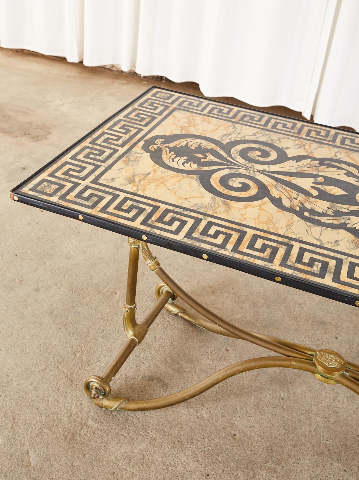Art Nouveau Faux Marble Painted Brass Dining Table For Sale 1
