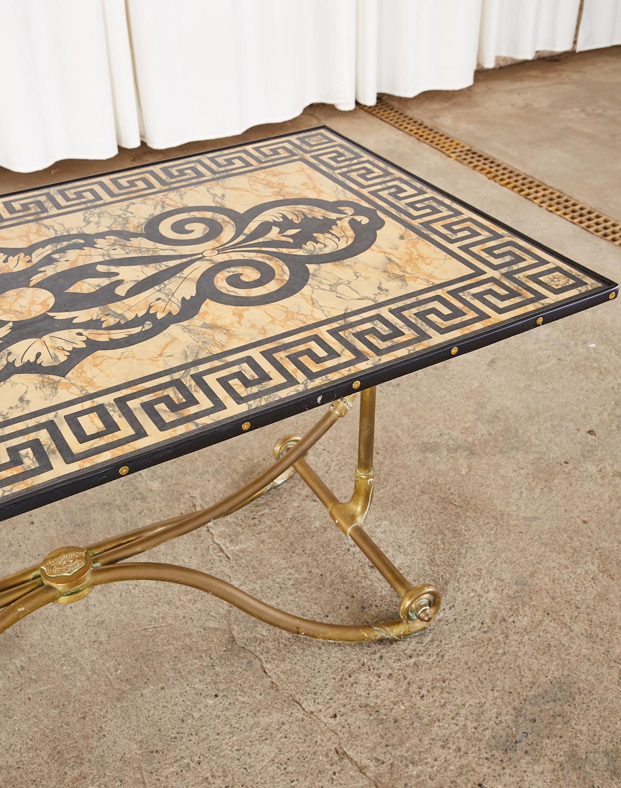 Art Nouveau Faux Marble Painted Brass Dining Table For Sale 2