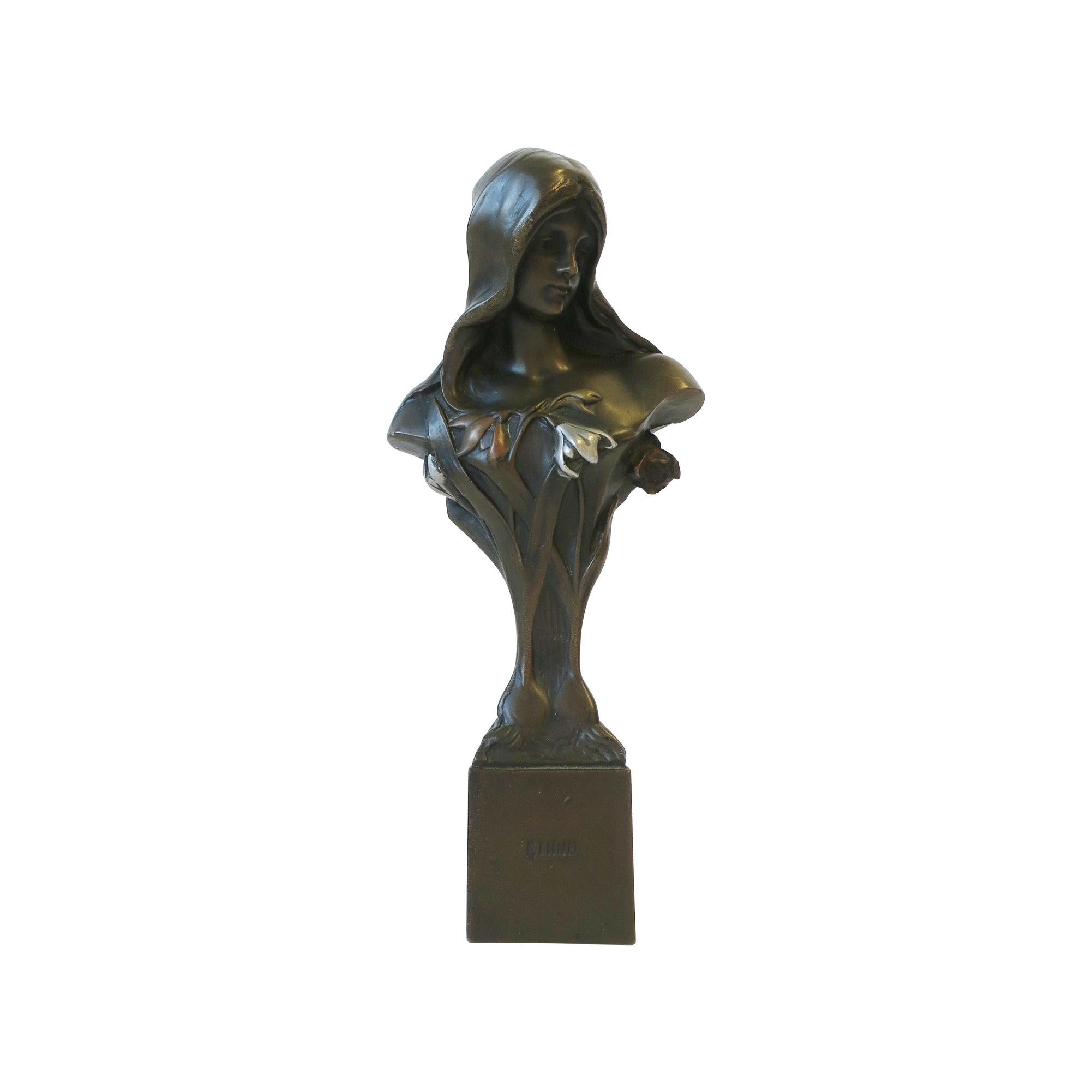 Art Nouveau Female Bronze Figurative Bust Sculpture