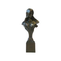 Art Nouveau Female Bronze Figurative Bust Sculpture 