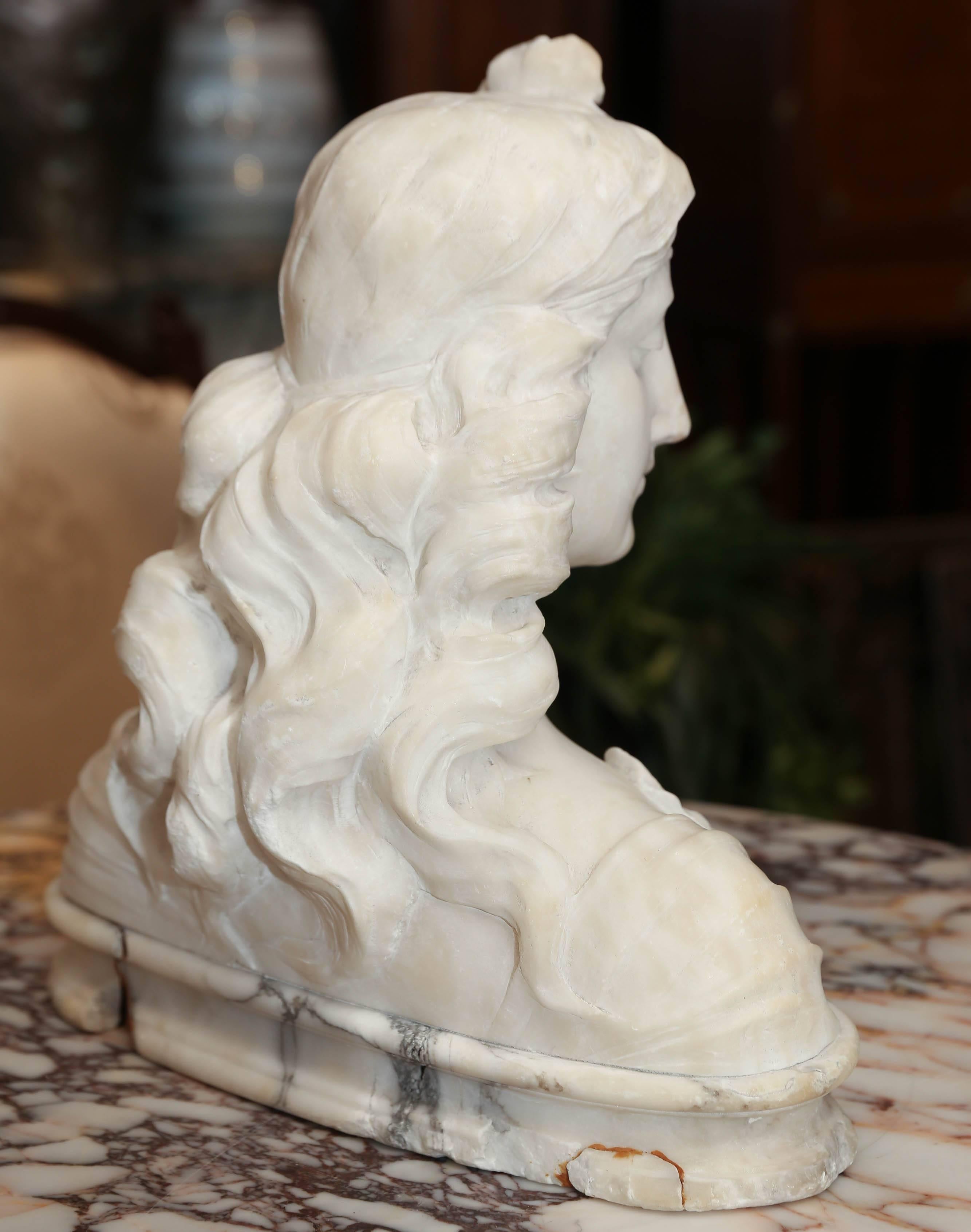 20th Century Art Nouveau Female Bust Carved in Carrara Marble