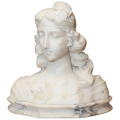 Art Nouveau Female Bust Carved in Carrara Marble