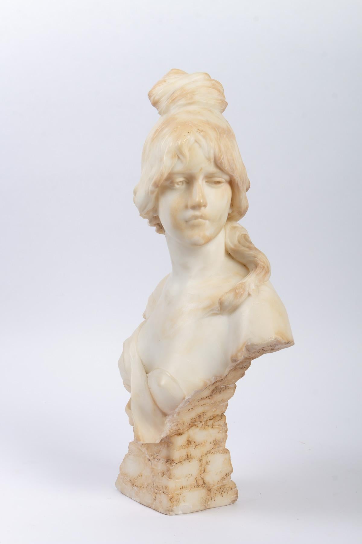 European Art Nouveau Female Bust in Alabaster