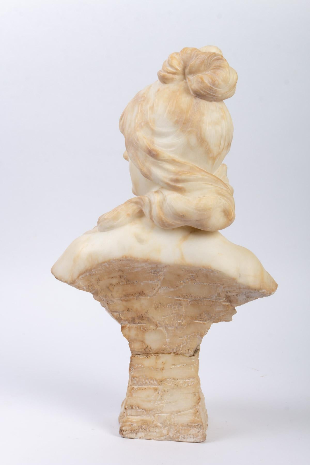 20th Century Art Nouveau Female Bust in Alabaster