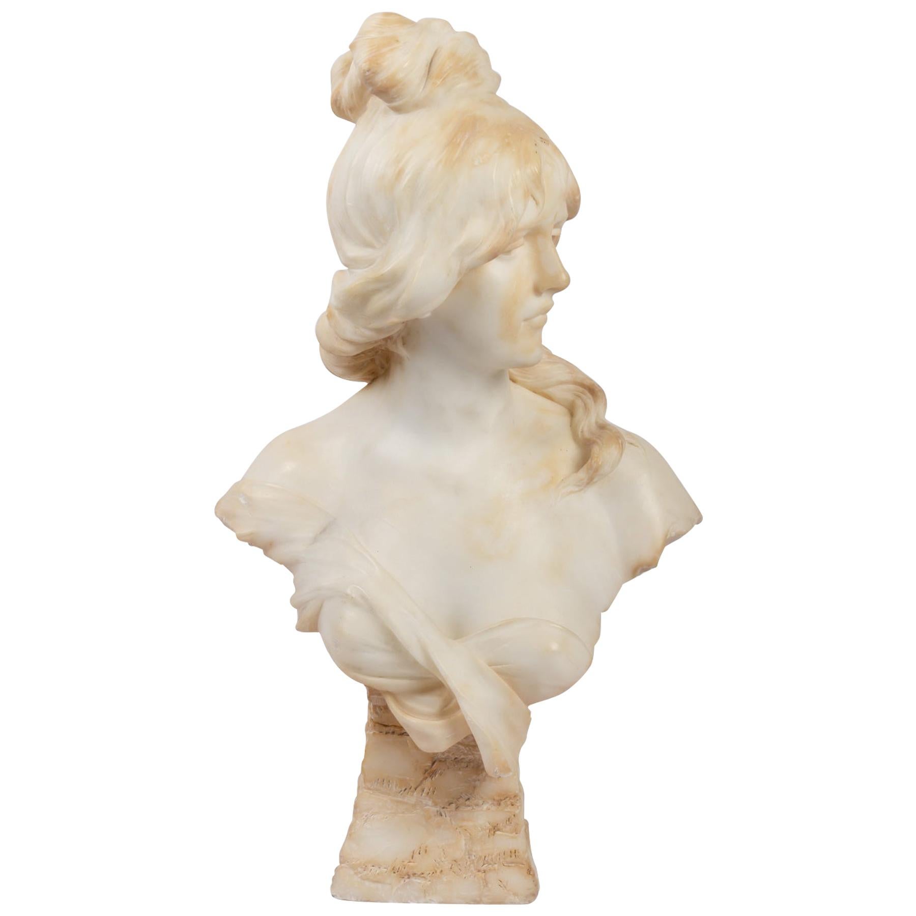 Art Nouveau Female Bust in Alabaster