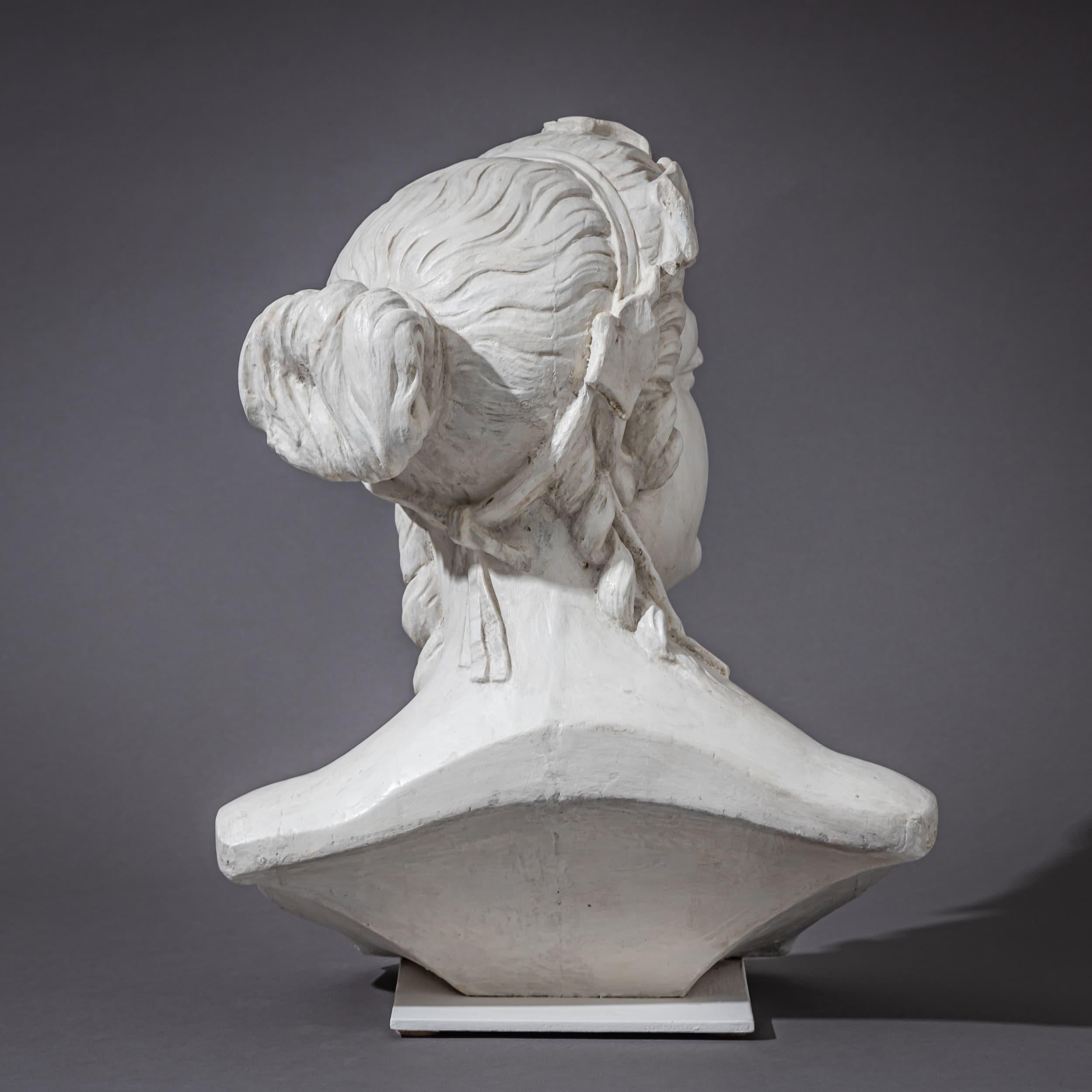 Plaster Art Nouveau Female Bust with Vine Leaves, Early 20th Century For Sale