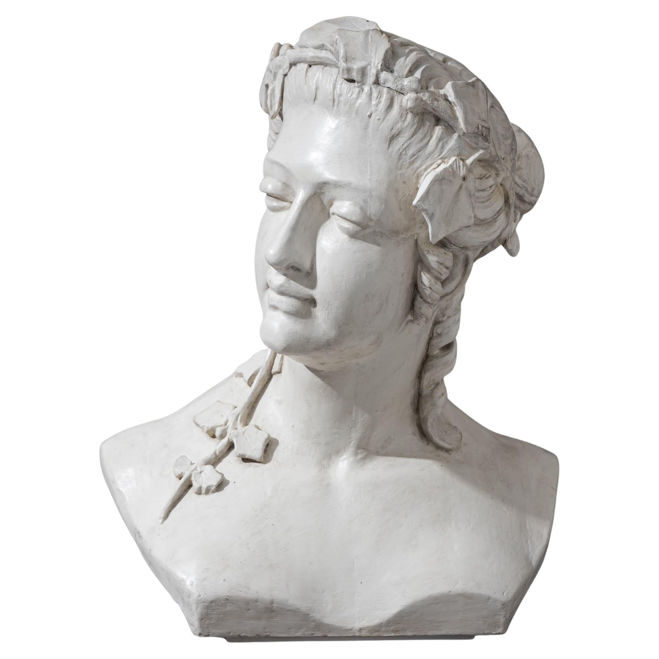 Art Nouveau Female Bust with Vine Leaves, Early 20th Century For Sale