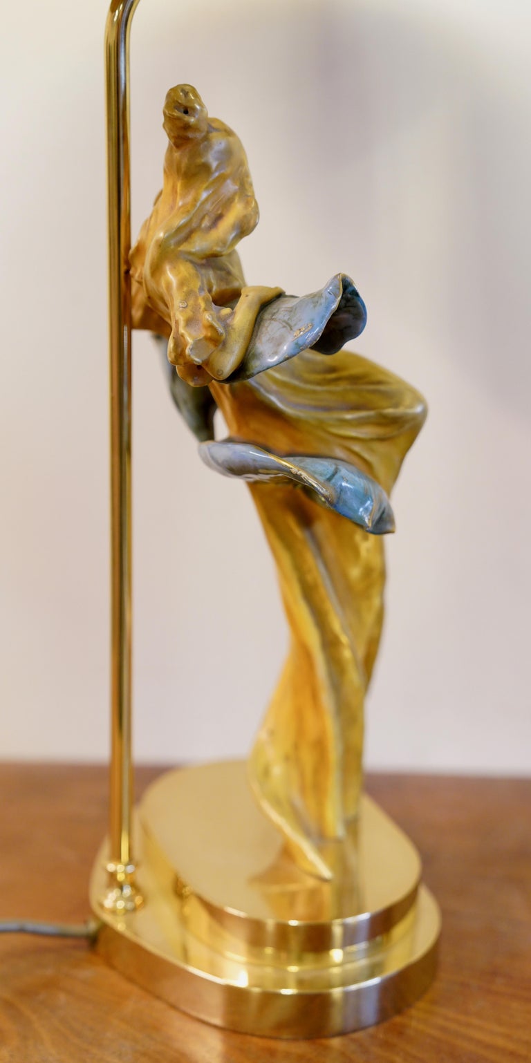 Art Nouveau Female Figure Table Lamp with Bluebells, Late 20th